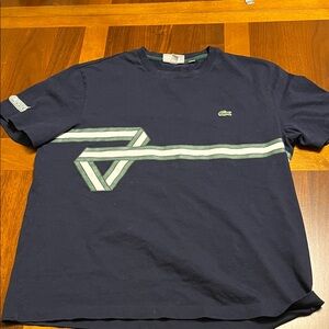 Lacoste Men's Navy and Green Graphic Tee, size large, very nice T-shirt!